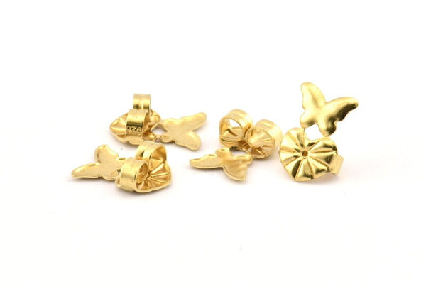 Brass Heart Stopper, 50 Raw Brass Butterfly Earring Back Stopper, Earring Stud Back Stoppers (14x10mm) D1101