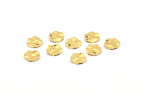 Brass Round Charm, 50 Raw Brass Wavy Round Charms With 1 Hole, Findings (8x0.80mm) D1096