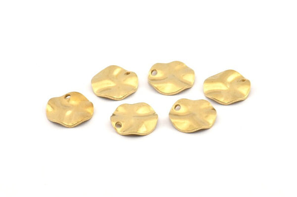 Brass Round Charm, 25 Raw Brass Wavy Round Charms With 1 Hole, Findings (12x0.80mm) D1067
