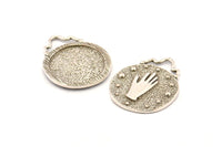 Gümüş El Kolye, 2 Antik Gümüş Kaplama Pirinç Yuvarlak El Kolye, Küpe, Bulgular (28x23mm) N0877 H0890