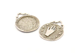 Gümüş El Kolye, 2 Antik Gümüş Kaplama Pirinç Yuvarlak El Kolye, Küpe, Bulgular (28x23mm) N0877 H0890
