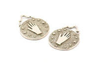 Gümüş El Kolye, 2 Antik Gümüş Kaplama Pirinç Yuvarlak El Kolye, Küpe, Bulgular (28x23mm) N0877 H0890