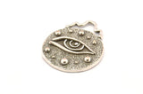 Silver Eye Pendant, 2 Antique Silver Plated Brass Round Eye Charm Pendants, Earrings, Findings (28x23mm) N0878 H0889