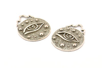 Silver Eye Pendant, 2 Antique Silver Plated Brass Round Eye Charm Pendants, Earrings, Findings (28x23mm) N0878 H0889