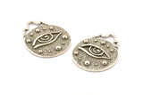 Silver Eye Pendant, 2 Antique Silver Plated Brass Round Eye Charm Pendants, Earrings, Findings (28x23mm) N0878 H0889