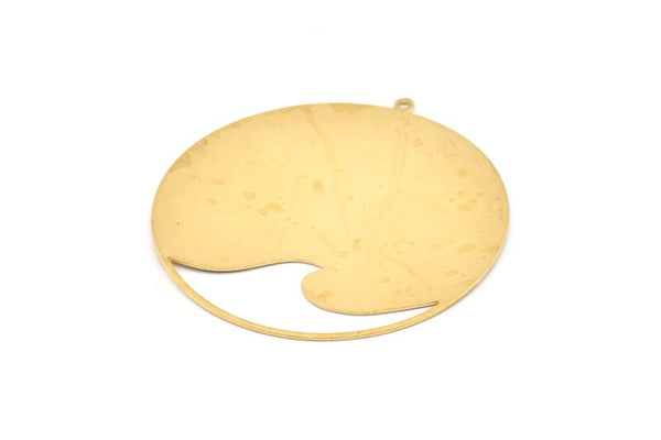 Brass Round Charms, 2 Raw Brass Round Charms With 1 Loop, Pendants, Earrings, Findings (51x54x0.60mm) D1142