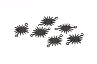 Black Sunny Connector, 50 Oxidized Black Brass Textured Sunny Connectors With 2 Loops (18x13x0.50mm) D0733 S1025
