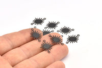 Black Sunny Connector, 50 Oxidized Black Brass Textured Sunny Connectors With 2 Loops (18x13x0.50mm) D0733 S1025