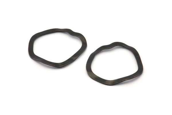 Siyah Daire Charm, Deliksiz 12 Oksitlenmiş Siyah Pirinç Dalgalı Daire Charm, Küpeler, Bulgular (26x25x0,60 mm) D0715 S1028