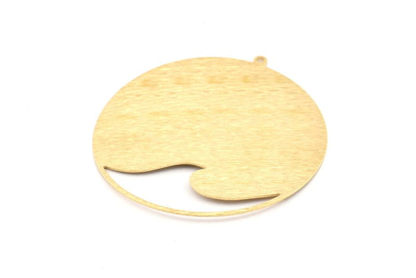 Brass Round Charms, 2 Textured Raw Brass Round Charms With 1 Loop, Pendants, Earrings, Findings (51x54x0.60mm) D1004
