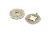Silver Badge Charm, 2 Antique Silver Plated Brass Rosette Charm Pendants With 1 Loop, Earrings, Findings (25mm) N0788 H0917