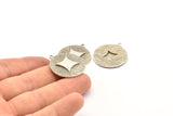 Silver Badge Charm, 2 Antique Silver Plated Brass Rosette Charm Pendants With 1 Loop, Earrings, Findings (25mm) N0788 H0917