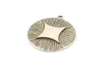 Silver Badge Charm, 2 Antique Silver Plated Brass Rosette Charm Pendants With 1 Loop, Earrings, Findings (25mm) N0788 H0917