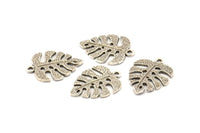 Silver Monstera Charm, 4 Antique Silver Plated Brass Textured Monstera Leaf Charms With 1 Loop, Earrings, Findings (25x18x1.4mm) N0752 H0911
