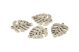 Silver Monstera Charm, 4 Antique Silver Plated Brass Textured Monstera Leaf Charms With 1 Loop, Earrings, Findings (25x18x1.4mm) N0752 H0911
