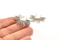 Silver Sun Pendant, 2 Antique Silver Plated Brass Textured Sunshine Charms With 2 Loops (32x22mm) N0819 H0942