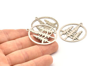 Silver Tree Pendant, 2 Antique Silver Plated Brass Tree Pendants With 1 Loop, Charms, Findings (37mm) R093 H0938