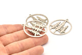 Silver Tree Pendant, 2 Antique Silver Plated Brass Tree Pendants With 1 Loop, Charms, Findings (37mm) R093 H0938