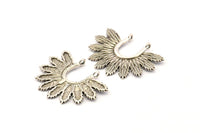 Gümüş Yaprak Charm, 2 Antik Gümüş Kaplama Pirinç Yaprak Charm Kolye, 2 Döngü Küpe, Buluntular (33x25mm) N0820 H0935