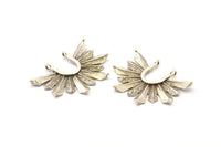 Silver Badge Charm, 2 Antique Silver Plated Brass Rosette Pendants With 2 Loops, Findings (32x24mm) N0816