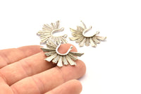 Silver Badge Charm, 2 Antique Silver Plated Brass Rosette Pendants With 2 Loops, Findings (32x24mm) N0816