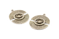 Gümüş Ay Tılsımı, 1 Halkalı 2 Antik Gümüş Kaplamalı Pirinç Yarım Ay Tılsımı, Kolye Uçları, Küpeler (32x25x0,80 mm) N0724 H0955