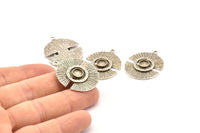 Gümüş Ay Tılsımı, 1 Halkalı 2 Antik Gümüş Kaplamalı Pirinç Yarım Ay Tılsımı, Kolye Uçları, Küpeler (32x25x0,80 mm) N0724 H0955