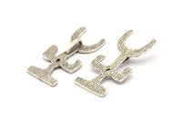 Silver Gobeklitepe Pendant, 2 Antique Silver Plated Brass Gobeklitepe Archaeological Stone Pendants With 1 Loop (40x19x1.2mm) N0792 H0965