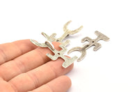 Silver Gobeklitepe Pendant, 2 Antique Silver Plated Brass Gobeklitepe Archaeological Stone Pendants With 1 Loop (40x19x1.2mm) N0792 H0965