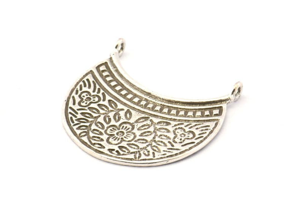 Silver Ethnic Pendant, 2 Antique Silver Plated Brass Ethnic Motif Pendants With 1 Loop, Findings, Earrings, Charms (31x30mm) N0855