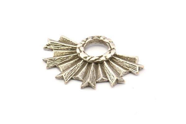 Silver Badge Charm, 2 Antique Silver Plated Brass Rosette Charms, Pendants, Earrings, Findings (31x21mm) N785 H0970