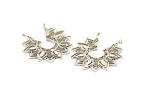 Silver Ethnic Pendant, 2  Antique Silver Plated Brass Ethnic Motif Pendants With 2 Loops, Findings, Earrings, Charms (43x46mm) N0875 H0971