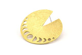 Brass Moon Earring, 2 Raw Brass Moon Phases Stud Earrings (35x1mm) N1029