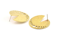 Brass Moon Earring, 2 Raw Brass Moon Phases Stud Earrings (35x1mm) N1029