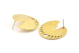 Brass Moon Earring, 2 Raw Brass Moon Phases Stud Earrings (35x1mm) N1029
