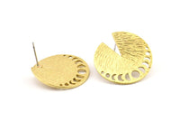 Brass Moon Earring, 2 Raw Brass Moon Phases Stud Earrings (25x1mm) N1011