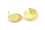 Brass Moon Earring, 2 Raw Brass Moon Phases Stud Earrings (25x1mm) N1011