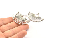 Silver Ethnic Pendant, 2 Antique Silver Plated Brass Ethnic Motif Pendants With 1 Loop, Findings, Earrings, Charms (43x29mm) N0872 H0968