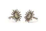 Silver Ring Settings, 2 Antique Silver Plated Brass Sun Ring With 1 Stone Setting - Pad Size 6mm N0838 H0981