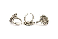 Silver Ring Settings, Antique Silver Plated Brass Sunflower Ring With 1 Stone Setting - Pad Size 6mm N0837