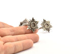 Gümüş Yüzük Ayarları, 1 Taş Ayarlı 2 Antik Gümüş Kaplama Pirinç Rozet Yüzük - Ped Boyutu 6mm N0839 H0979