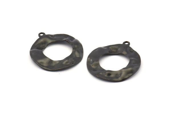 Black Circle Charm, 6 Oxidized Black Brass Circle Charm Earrings With 1 Loop, Pendants, Findings (26x23x0.80mm) D0710 S1037