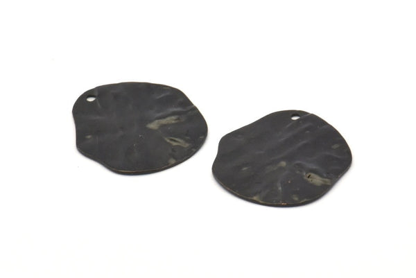 Black Disc Charms, 10 Hammered Oxidized Black Brass Disc Charms With 1 Hole, Earrings, Pendants, Findings (21x20x0.60mm) D0677 S1032