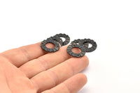 Black Ring Charm, 8 Oxidized Black Brass Wavy Round Connectors With 2 Holes, Findings (18x1mm) D892 S1031