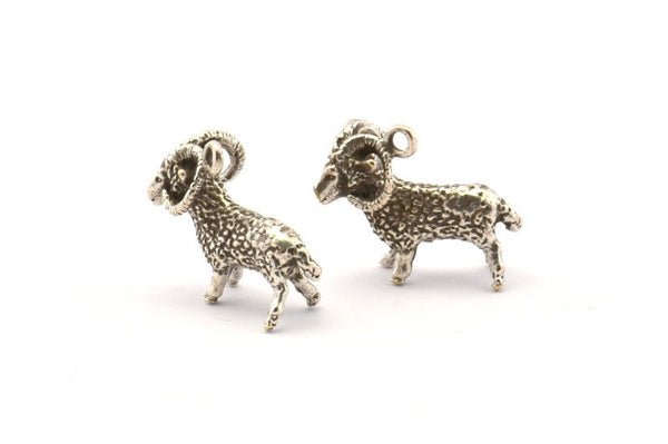 Silver Aries Charm, 2 Antique Silver Plated Brass Aries Charm Earrings With 1 Loop, Pendants, Findings (19x16mm) N0901