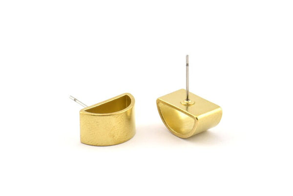 Half Moon Earring, 4 Raw Brass Semi Circle Thick Cut Stud Earrings, Jewelry Finding (8x16x0.8x0.8mm) D0143 A1204