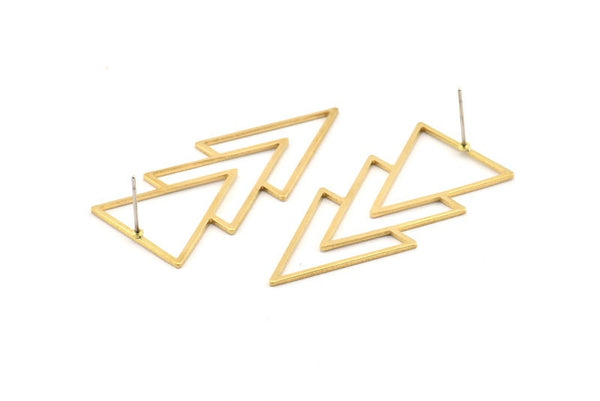 Brass Triangle Earring, 4 Raw Brass Triangle Stud Earrings (46x21x1mm) E034 A1216