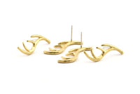 Brass Buckhorn Earring, 4 Raw Brass Buckhorn Stud Earrings (30mm) N0420 A1218