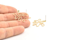 Brass Leaf Earring, 12 Raw Brass Leaf Stud Earrings (26x21x0.60mm) D0776 A1215
