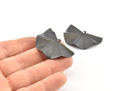 Black Fan Charm, 6 Oxidized Black Brass Fan Shape Charm Earrings With 1 Loop, Pendants, Findings (38x23x0.50mm) D1175 S724